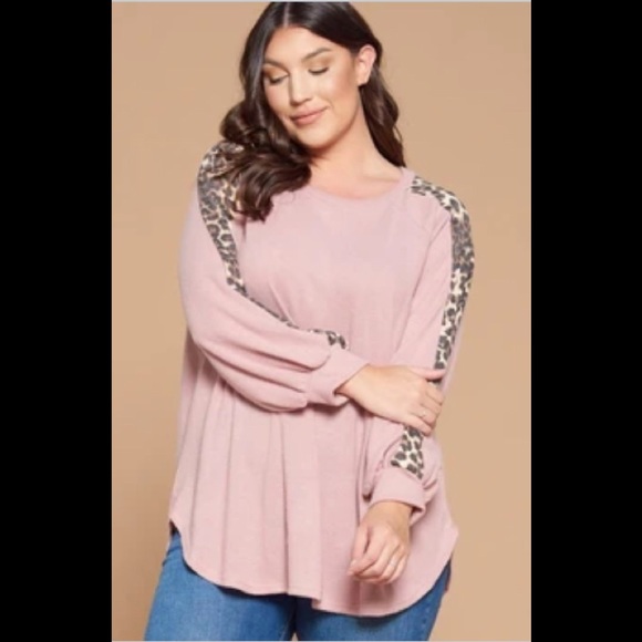 French Terry Pink Leopard Pullover S M L XL 1X 2X - Picture 7 of 7